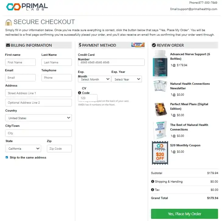 Advanced Nerve Support Order Page